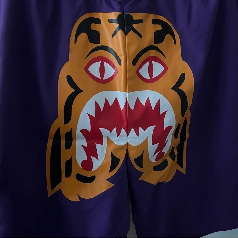 BAPE Purple Tiger SHORTS sz M Bathing Ape Japan Polyester Elastic Waist